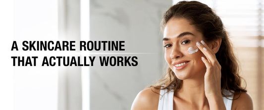 A woman applying skincare products, highlighting her youthful, smooth complexion as a result of a consistent daily routine