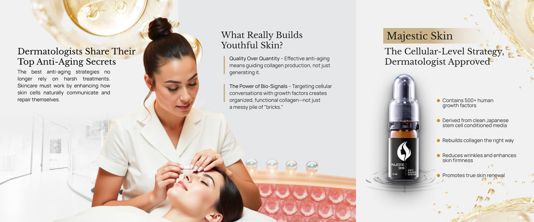 Diagram showing how growth factors from Majestic Skin's serum communicate with skin cell receptors to trigger collagen production and skin regeneration.