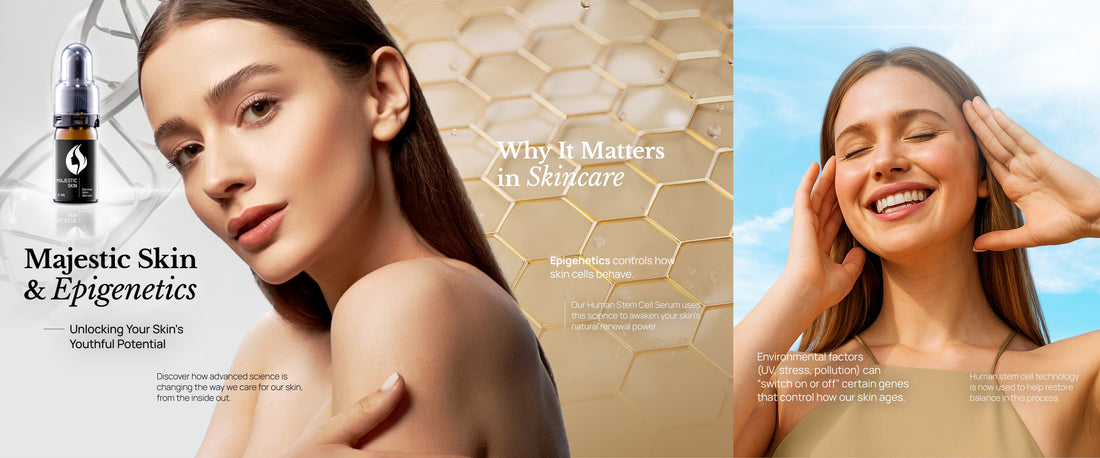 Anti-aging skincare serum with human stem cell serum and Japanese stem cell technology for epigenetic skin rejuvenation.