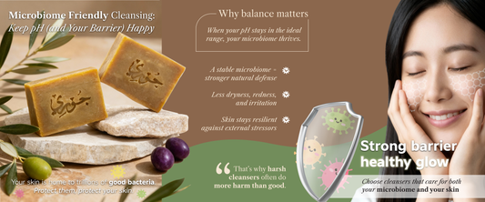 Natural beauty soap bar made with olive oil and laurel oil for microbiome-friendly cleansing and pH balance
