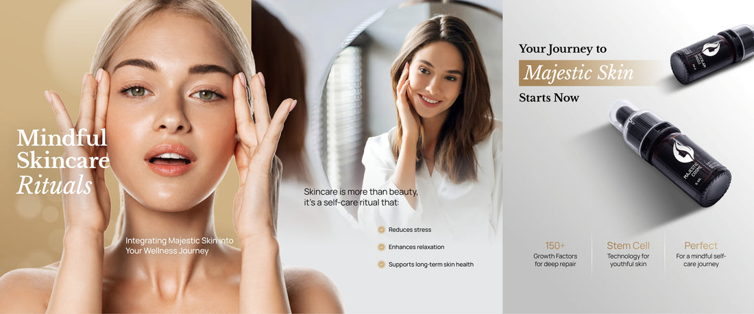 Diagram comparing the cellular mechanisms of human stem cell serum, retinoids, vitamin C, and peptides for anti-aging.