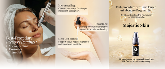 Professional applying Majestic Skin stem cell serum during post-microneedling recovery treatment showing advanced skincare protocol