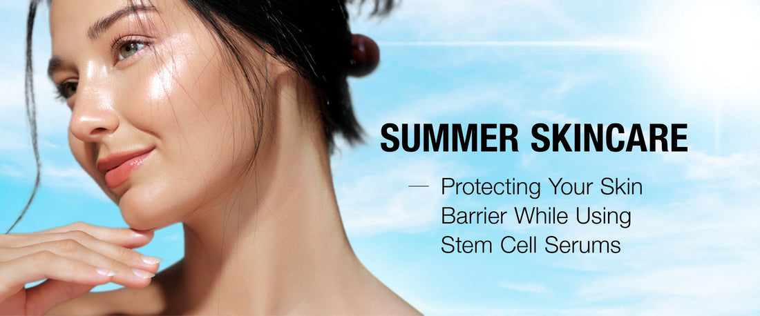 Woman applying anti-aging serum and sunscreen for summer skincare