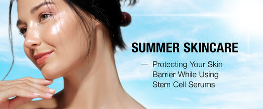 Woman applying anti-aging serum and sunscreen for summer skincare