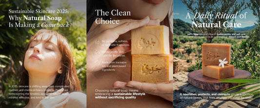 Natural soap bar made with laurel oil and olive oil, styled with green leaves on a clean background
