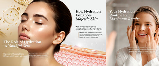 Microscopic comparison of hydrated versus dehydrated skin cells showing cellular structure differences and moisture content levels for anti-aging skincare