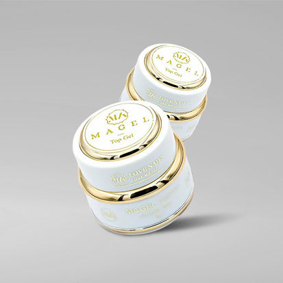 Magel Nail professional gel nail polish jars with white and gold design, luxury manicure product by Majestic Cosme