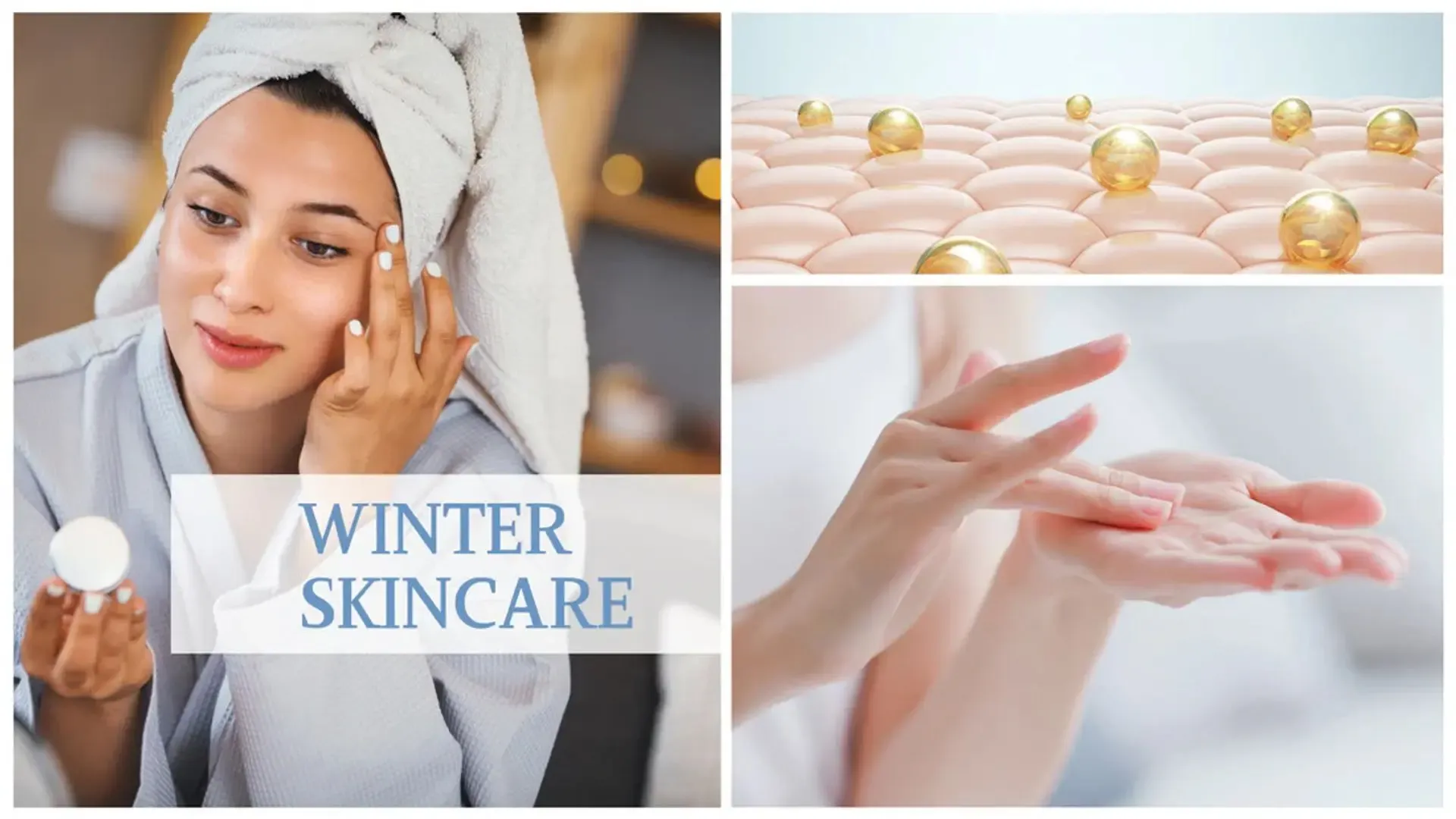 Winter skincare routine showing skin hydration layers and barrier repair to prevent dry skin during cold weather
