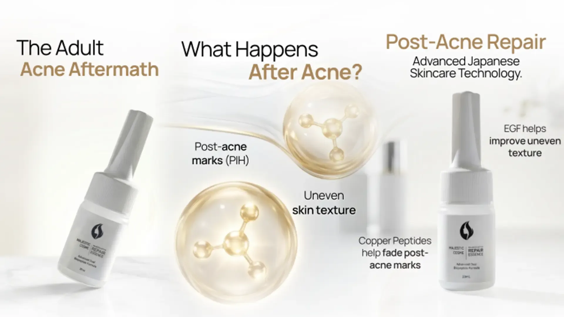 Majestic Active Repair Essence skincare from Japan EGF Copper Peptide post-inflammatory hyperpigmentation PIH repair uneven skin texture adult acne aftermath
