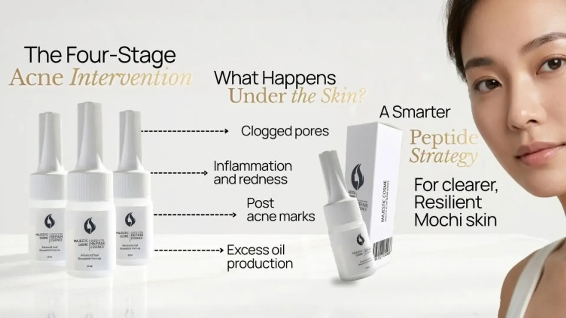 Majestic Active Repair Essence four-stage acne intervention Copper Peptide Hairen Acnobet EGF mochi skin regenerative skincare from Japan