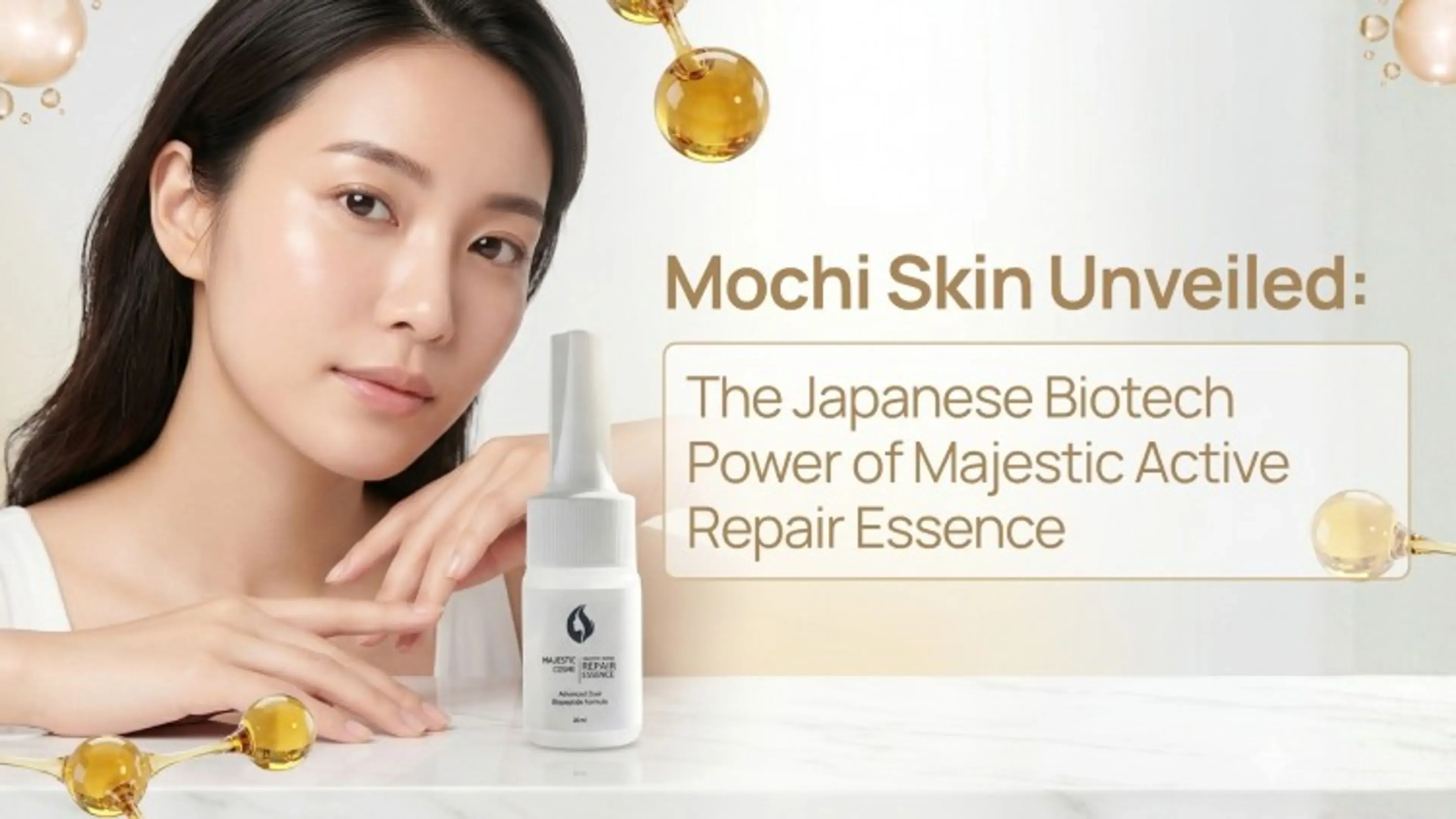 Majestic Active Repair Essence Japanese dual biopeptide serum Acnobet Hairen for mochi skin elasticity and regenerative skincare 2026
