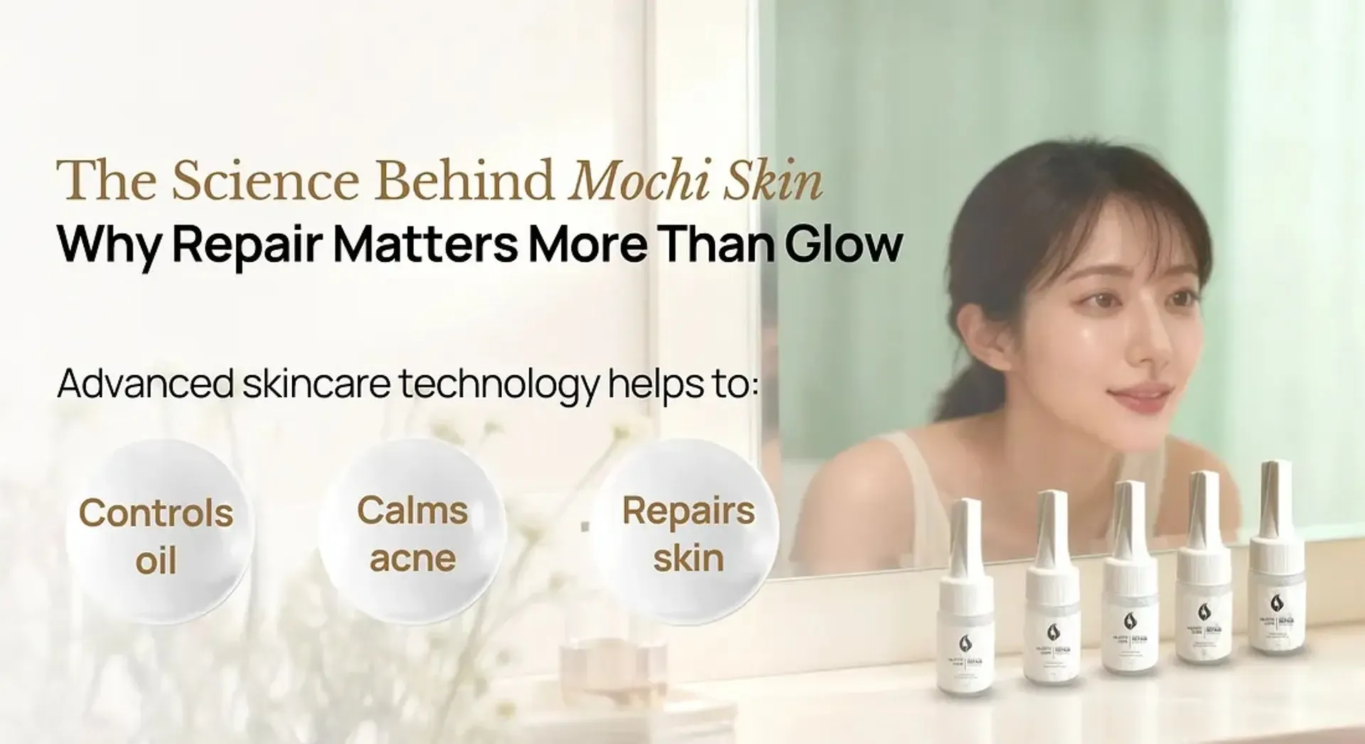 Majestic Active Repair Essence dropper bottle with biopeptide nano-technology for mochi skin repair and regenerative skincare from Japan