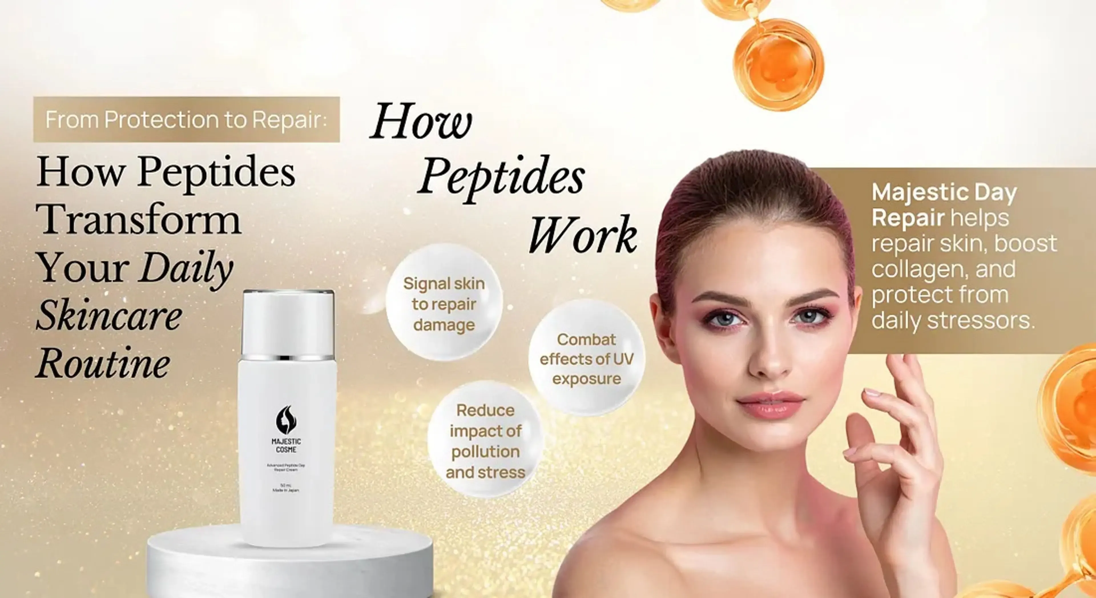 Majestic Day Repair advanced skincare with peptide technology transforming daily routine from protection to active repair for regenerative skincare