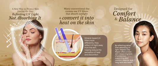 Majestic Day Repair advanced skincare from Japan with mineral UV filters and peptides for achieving Mochi skin texture