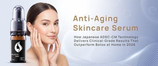 Majestic Skin anti-aging skincare serum with 20% Japanese ADSC-CM technology for clinical-grade collagen results that outperform Botox at home