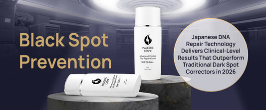 Majestic Day Repair Japanese black spot prevention with DNA repair skincare technology and mineral UV cut for clinical-level dark spot correction