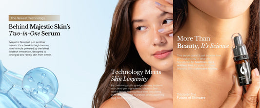 Close-up of Majestic Skin two-in-one stem cell serum bottle with elegant packaging