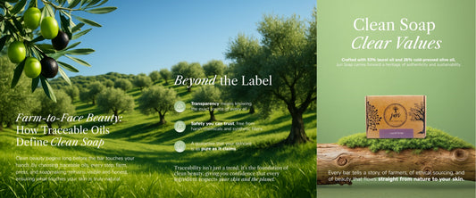 Juri Soap bar of olive and laurel oils on cream background with natural textures