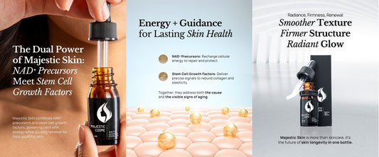 Majestic Skin NAD⁺ precursor and human stem cell serum for anti-aging, collagen renewal, and radiant youthful skin