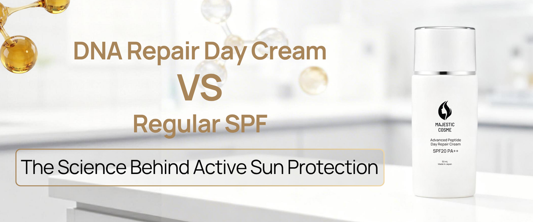 Majestic Day Repair DNA repair day cream vs regular SPF comparison Heat Shock Protein advanced skincare from Japan for women over 30