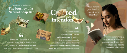 A collection of artisanal natural soap bars made with organic olive oil and laurel, showcasing clean, sustainable skincare ingredients.