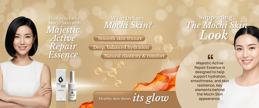 Majestic Active Repair Essence japanese skincare products with peptides to achieve mochi skin soft bouncy hydrated texture