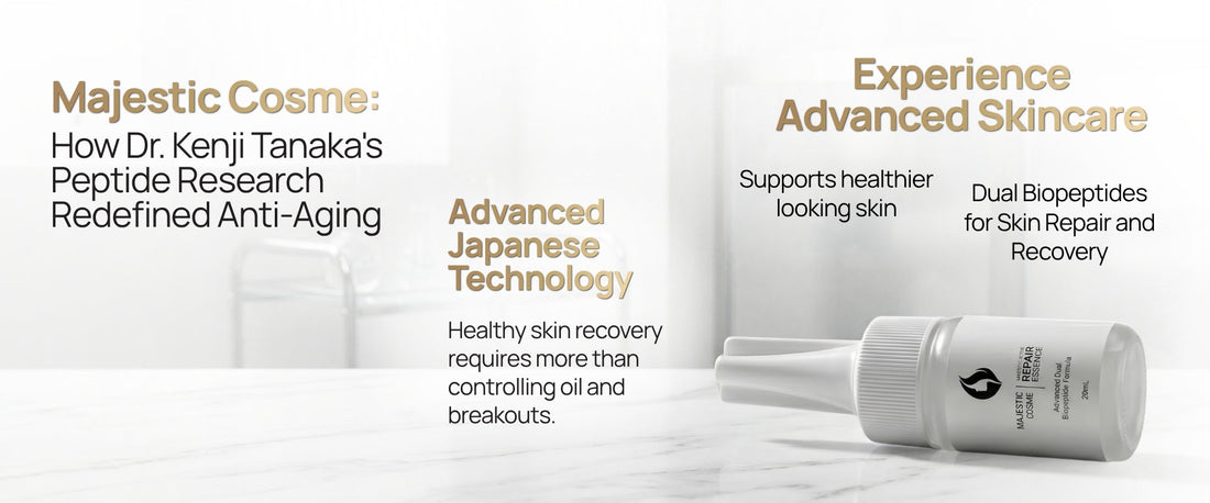 Dr. Kenji Tanaka in Majestic Cosme Japanese pharmaceutical-grade laboratory developing Dual Biopeptides