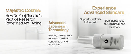 Dr. Kenji Tanaka in Majestic Cosme Japanese pharmaceutical-grade laboratory developing Dual Biopeptides