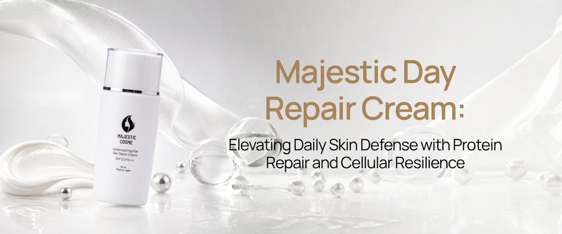 Majestic Day Repair Cream with Human-Type HSP protein repair, ASP Functional Peptide, 3GF growth factor complex EGF FGF IGF, and Mineral Shield for daily cellular resilience