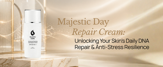 Majestic Day Repair Cream with Japanese Mineral UV-Cut SPF20 PA++, Heat Shock Protein DNA repair skincare, and Anti-Stress Peptide technology for daily resilient skin