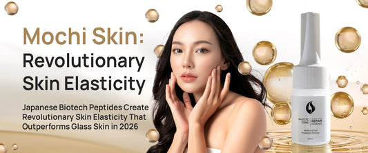 Close-up of bouncy, elastic mochi skin achieved with Japanese biotech peptides from Majestic Active Repair Essence