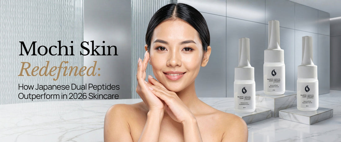 Majestic Active Repair Essence Japanese dual biopeptide serum Acnobet Hairen for mochi skin structural elasticity and regenerative skincare 2026