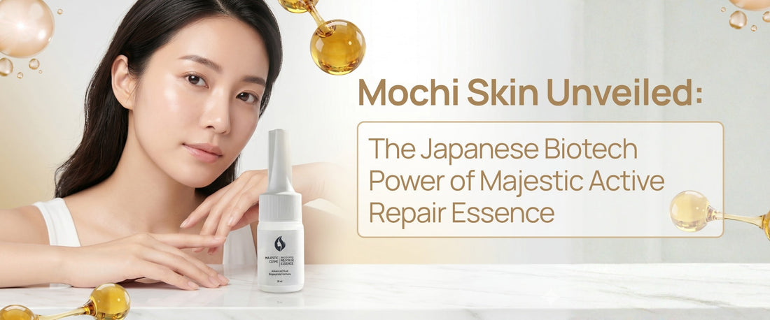 Majestic Active Repair Essence Japanese dual biopeptide serum Acnobet Hairen for mochi skin elasticity and regenerative skincare 2026