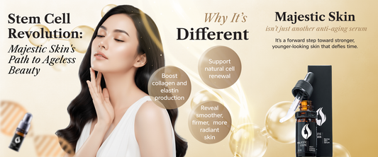 Majestic Skin human stem cell serum bottle showcasing advanced anti-aging skincare technology