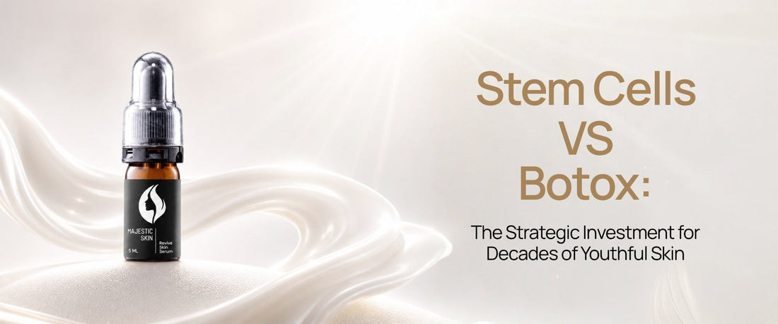 Majestic Skin Serum 20% ADSC-CM vs Botox strategic comparison for decades of youthful skin through Japanese stem cell collagen regeneration