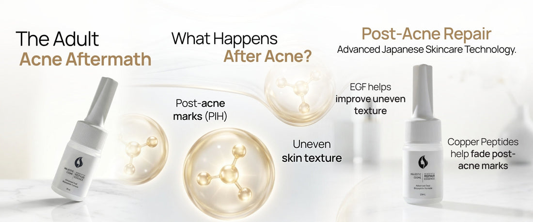 Majestic Active Repair Essence skincare from Japan EGF Copper Peptide post-inflammatory hyperpigmentation PIH repair uneven skin texture adult acne aftermath