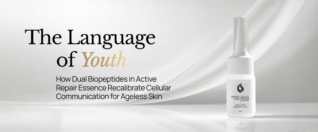 Majestic Active Repair Essence dual biopeptide serum recalibrating cellular communication for ageless skin firmness elasticity and regeneration