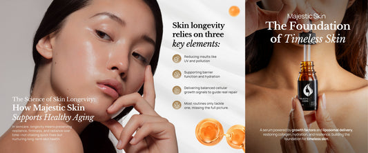 Majestic Skin anti-aging skincare serum supporting healthy aging with Japanese stem cell technology on a clean white background
