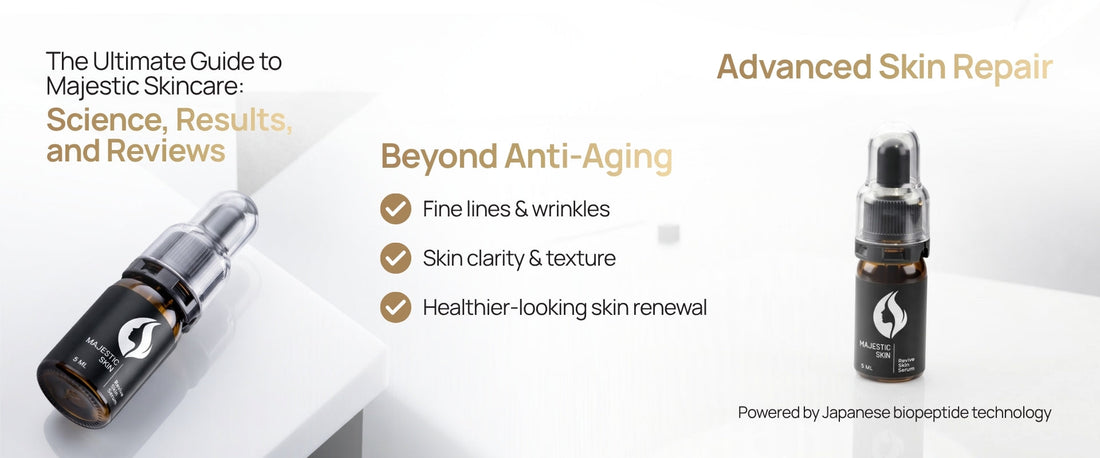 Majestic Skin Serum by Majestic Cosme Japan showing 20% ADSC-CM formula with 150+ growth factors for dermatologist-recommended anti-aging wrinkle reduction