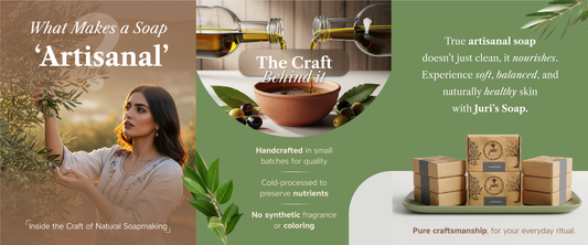 Handcrafted olive and laurel oil soap on wooden table, Juri Soap artisanal skincare