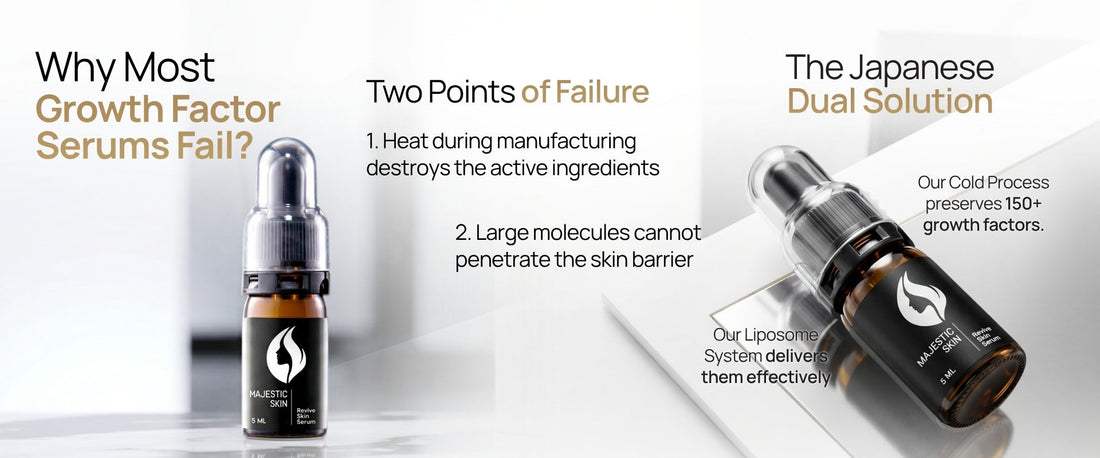 Comparison of denatured growth factor proteins from heat manufacturing versus biologically active ADSC-CM preserved by Cold Process in Majestic Skin Serum