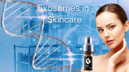 A visual representation of exosome-rich human stem cell serum promoting skin rejuvenation and collagen production.